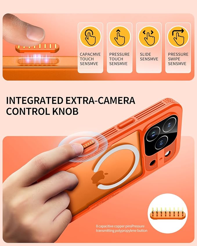 Lanhiem Magnetic for iPhone 17 Pro Case, IP68 Waterproof, Dustproof, Compatible with Magsafe, Built-in Screen Protector, Full Body, Heavy Duty, Rugged Phone Cover, 6.3 inch, Cosmic Orange