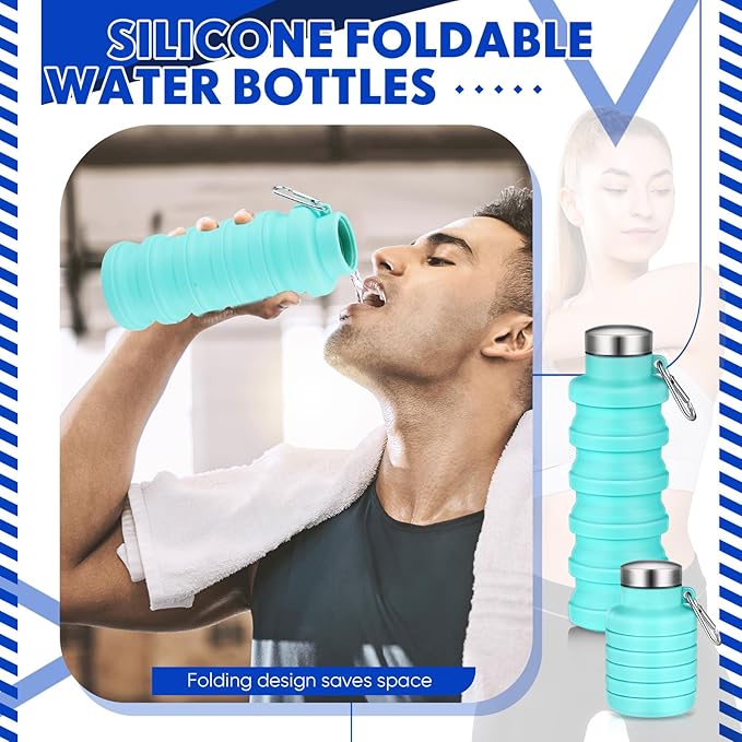 Baderke Collapsible Water Bottles 17oz Travel Sports Portable Water Bottle with Portable Buckle Silicone Lightweight Reusable Leakproof for Camping Hiking Yoga Outdoor(Green)