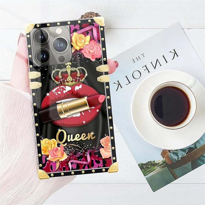 Compatible with iPhone 14 Pro Max Case, Queen Lip Crown Leopard Print Luxury Golden Decoration for Girl Women Soft TPU Shockproof Protective Hard PC Back for iPhone 14 Pro Max