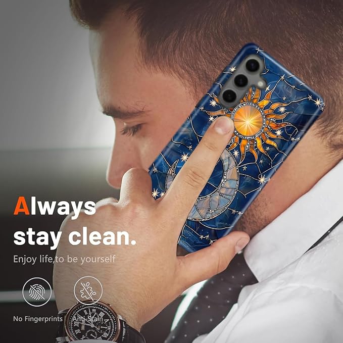 Compatible for Samsung Galaxy A36 5G Case, Dual Layer Heavy Duty 2 in 1 Shockproof Protective Phone Case,Stained Glass Sun Moon
