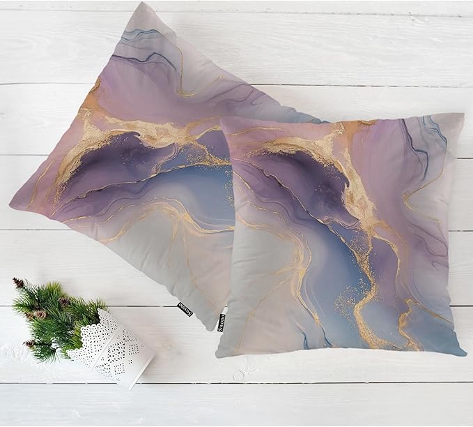 Swono Marble Throw Pillow Case, Luxury Pink Gold Marble Square Home Decorative Cushion Cover for 18 X 18 Inches Pillow Covers, Swirl Waves Marble 2 Pack Pillowcases for Bedroom Office Dorm Couch