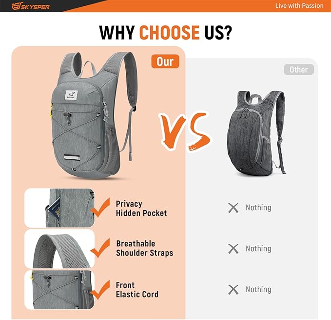SKYSPER Foldable Hiking Backpack - 10L/15L Small Lightweight Daypack Breathable Travel Backpacks