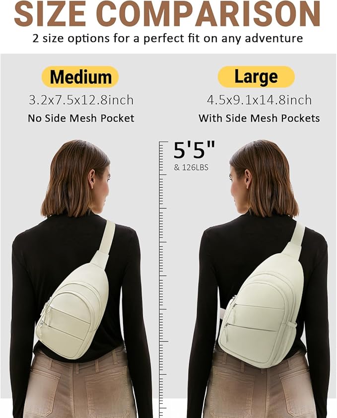 Tuwubi Crossbody Bags for Women, Sling Bag for Men, Small Hiking Backpack Anti Theft Lightweight for Outdoors Travel (L, Beige)