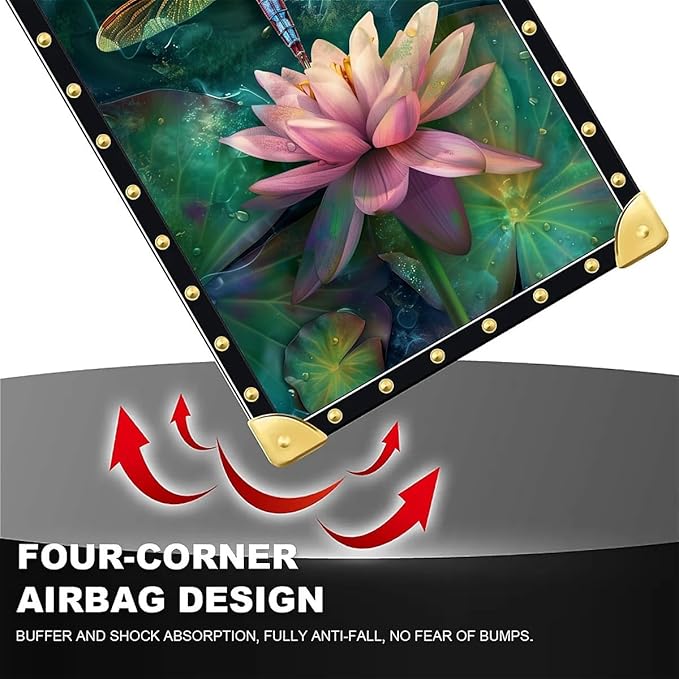 Compatible with iPhone 16 Plus Case, Colourful Dragonfly Pink Lily Pads Luxury Golden Decoration for Girl Women Soft TPU Shockproof Protective Hard PC Back