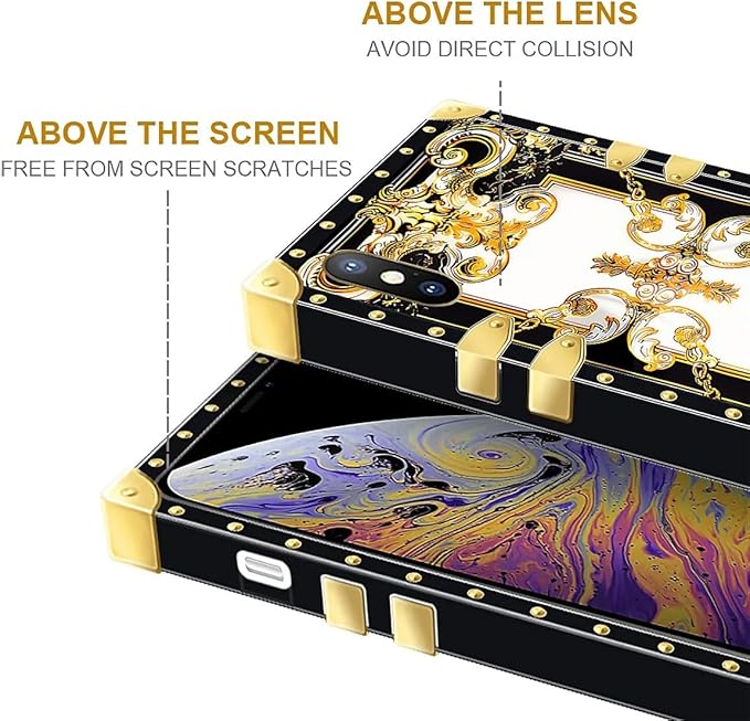Compatible with iPhone Xs Max Case, Gold Grain Flowers Luxury Golden Decoration for Girl Women Soft TPU Shockproof Protective Hard PC Back for iPhone Xs Max