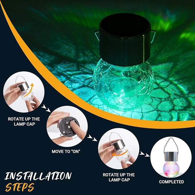 GIGALUMI Solar Lights Outdoor Waterproof, 8 Pack Solar Hanging Lights Garden Decor, Gifts for Women, Solar Outdoor Lantern Waterproof Cracked Glass for Yard, Fence, Tree(Color Changing)