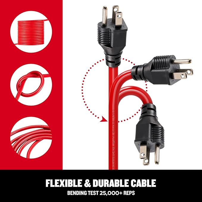 CRAFTSMAN 75 Ft. Indoor/Outdoor Extension Cord 16/3 SJTW, Waterproof Flexible Power Cable with 3-Prong Plug, 10A/1250W/125V, Heavy-Duty Contractor Cord, ETL Certified