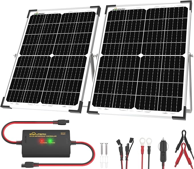 SOLPERK 12V 50W Solar Battery Charger, 2pcs 25W Solar Battery Maintainer+Waterproof 8A Controller+Adjustable Mounts for RV, Car, Boat, Marine, Etc
