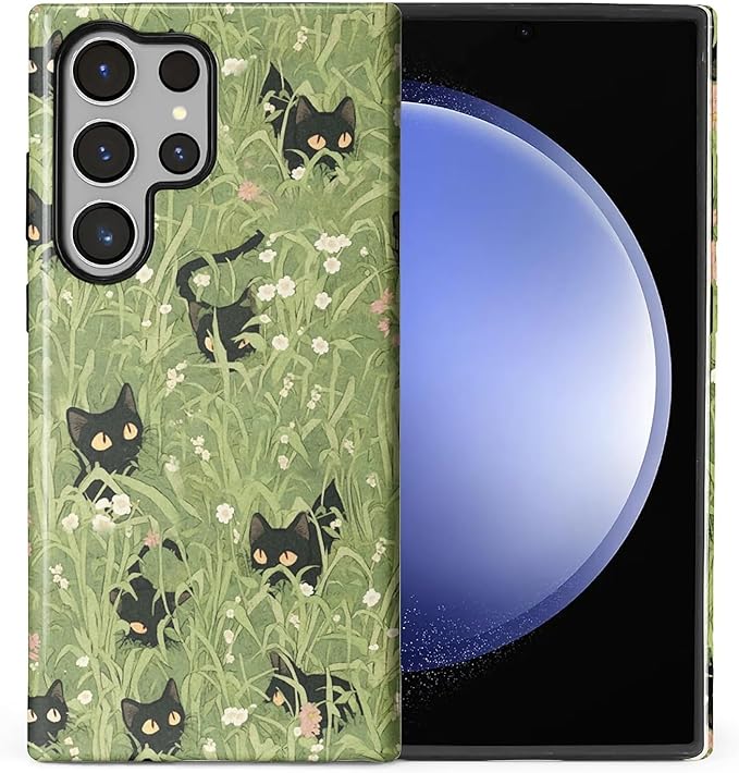 for Samsung Galaxy S24 Ultra Case,HL2 Grass Cat Hybrid 2 Layer Hard Shell Silicone Protective Pattern Design Case