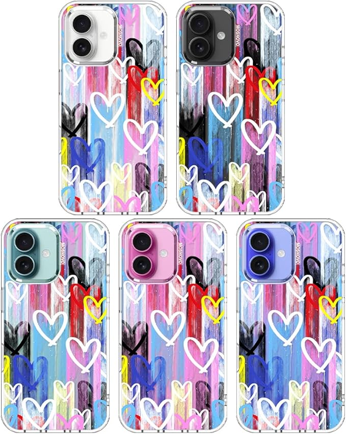 MOSNOVO for iPhone 16 Plus Case, Shockproof Military-Grade Protection 6.6ft Drop Tested, Clear Phone Case for iPhone 16 Plus, Graffiti Hearts Design