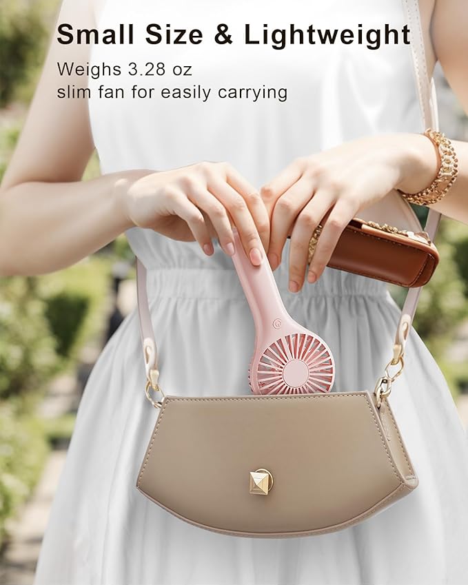 TriPole 2 Pack Mini Portable Handheld Fan Pink, 3 Speeds Powerful Personal Battery Hand Held Fan for Travel Trip Outdoor Concerts, Cute Small Rechargeable Lash Fan for Makeup Skincare Drying