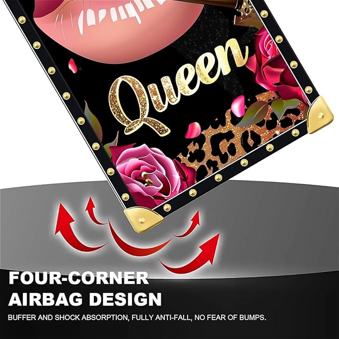 Compatible with iPhone 16 Case, Glitter Red Rose Queen Leopard Lipstick Luxury Golden Decoration for Girl Women Soft TPU Shockproof Protective Hard PC Back