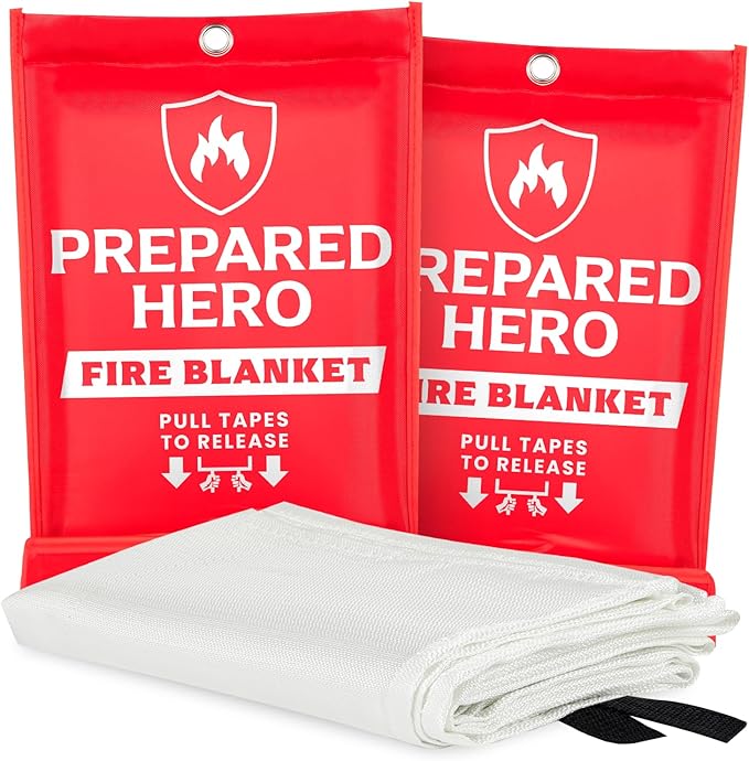 Prepared Hero Emergency Fire Blanket - 2 Pack - Fire Suppression for Kitchen, 39” x 39” Fiberglass Fire Blanket for Home