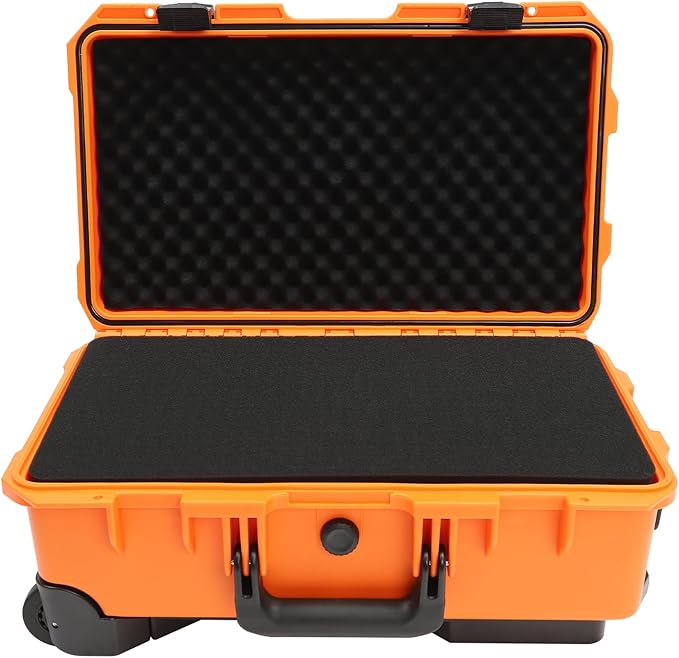 22" Weatherproof Hard Case Rolling Waterproof Case Dry Box with Foam Protective Cases Shockproof Hard Travel Cases For Cameras Lenses Electronic Equipment (Orange)