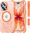 SPIDERCASE Magnetic for iPhone 17 Case Waterproof,[Built-in Screen & Camera Protector] [IP68 Underwater] 12FT Military Shockproof, Dustproof, Anti-Scratched Phone Case,Orange/Clear