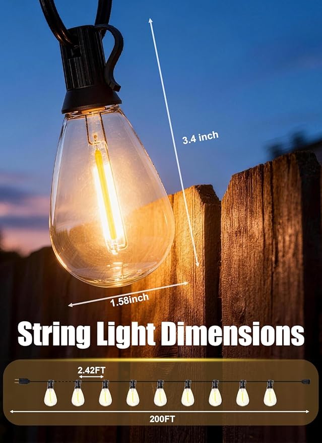 200FT Outdoor String Lights Waterproof with 80+2 Shatterproof S11 LED Bulbs, Extra Long Patio Lights Outdoor Waterproof for Backyard, Bistro Lights Outdoor, LED Lights for Outside, Cafe Lights