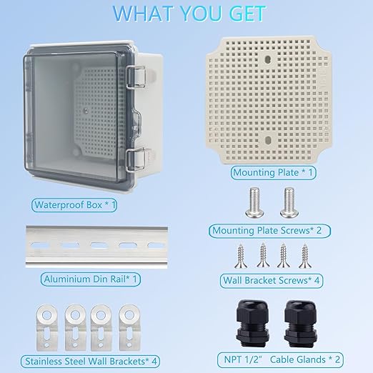 Junction Box, Outdoor Electrical Boxes Waterproof IP67 ABS Plastic Project Box Stainless Latches Enclosure with Mounting Plate 150x150x90mm