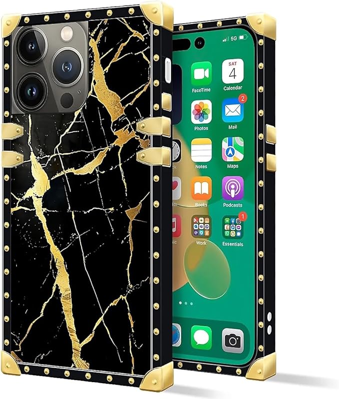 Compatible with iPhone 14 Pro Max Case, Black Gold Marble Nature Luxury Golden Decoration for Girl Women Soft TPU Shockproof Protective Hard PC Back for iPhone 14 Pro Max
