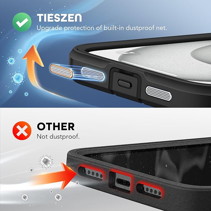 TIESZEN for iPhone 15 Plus Case, Compatible with MagSafe, Built-in Privacy Screen Protector and Camera Protection, Anti Spy Full Body Dustproof Shockproof Hard Phone Case 6.7", Black