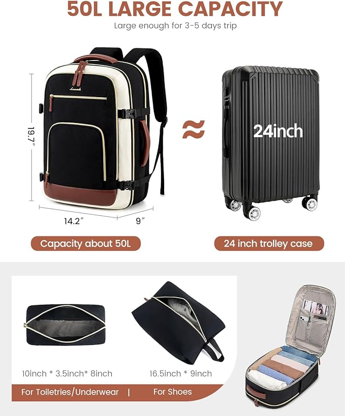 LOVEVOOK Carry On Travel Backpack For Women Flight Approved, 50L Personal Item Travel Bag for Airplanes, Business Weekender Fit 18 Inch Laptop, Waterproof Overnight Daypack with 3 Cubes