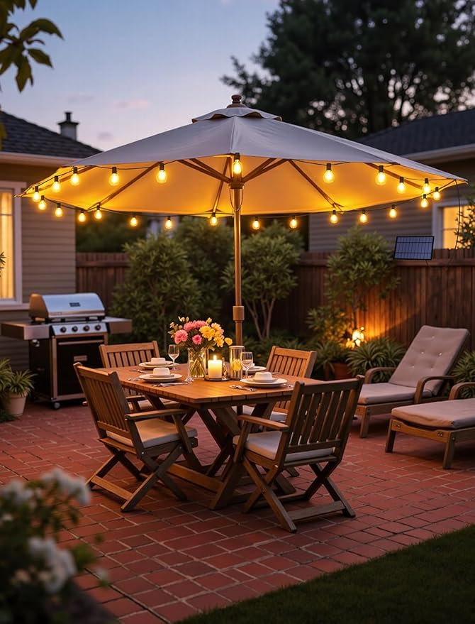 Larkvue 25FT Solar String Lights Outdoor with Remote, Waterproof Dimmable 3 Modes Patio Lights with 10+1 LED Shatterproof G40 Bulbs for Backyard-Black