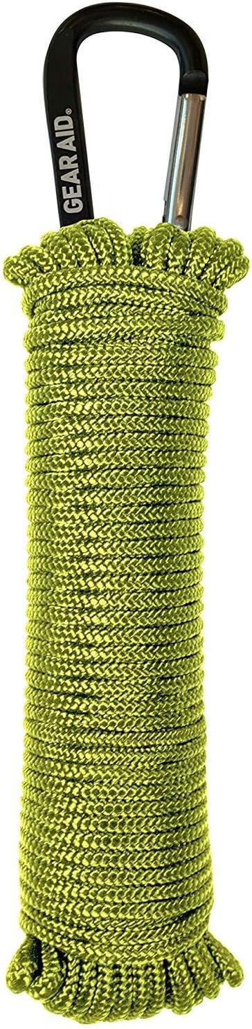 GEAR AID 325 Paracord and Carabiner, Utility Cord for Camping and Hiking, Nav Green, 50 ft
