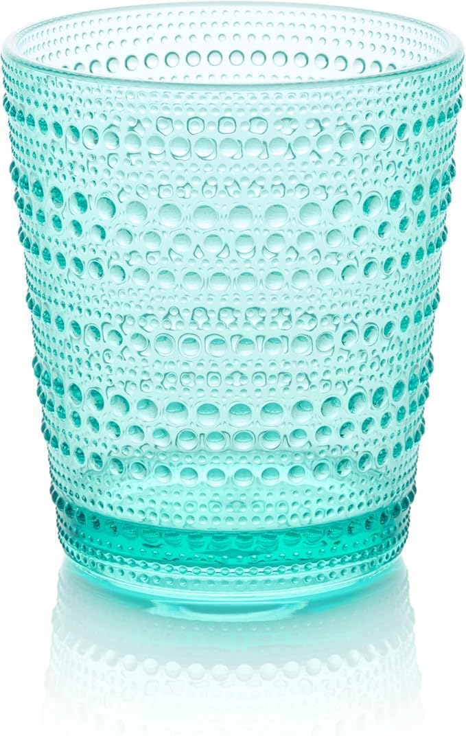 Santa Fe Teal Set of 6 Premium Acrylic DOF Glasses 16 oz – Unbreakable Drinkware with Textured Bubble Design, Dishwasher Safe Tumblers for Indoor & Outdoor Use