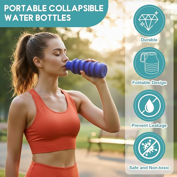 LemonRoad 4 Pcs 20 oz Portable Collapsible Water Bottles Reusable Silicone Foldable Water Bottle Lightweight Leakproof Expandable for Gym Traveling Camping Hiking Sports (Multicolor)