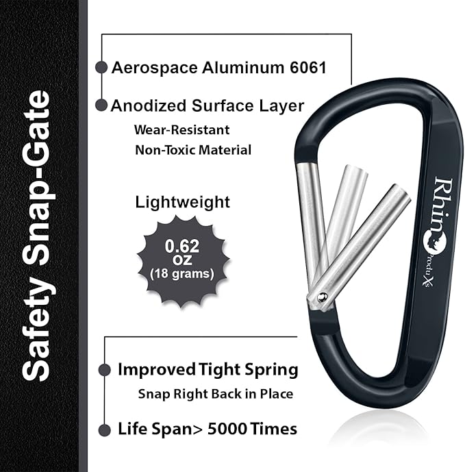 Rhino Produxs 8PCS of Lightweight Duty Snap Carabiner Clips, D Ring Shape Carabiner with 8PCS Keyring - Excellent for Outdoor, Camping, Hiking, Keychains, Water Bottle, Keychain Hook
