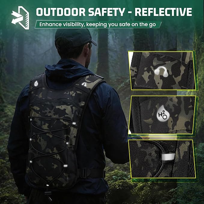 RAINSMORE Hydration Vest with 2L Water Bladder Lightweight Reflective Chest Pack for Cycling Hiking Adjustable Shoulder Strap for Men Women