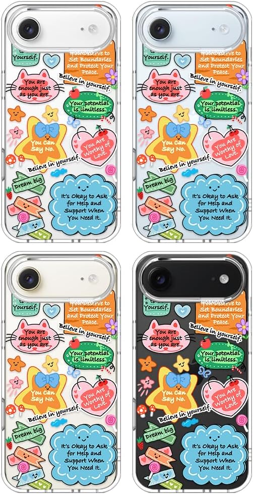 MOSNOVO for iPhone Air Case, Shockproof Military-Grade Protection 6.6ft Drop Tested, Camera Control, Clear Phone Case for iPhone 17 Air, Self Love Club Design