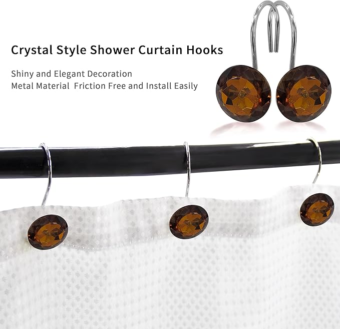 MitoVilla Dark Brown Shower Curtain Hooks Rings, Metal Shower Hooks for Shower Curtain Liner, Rust Proof Shower Rings for Curtain Accessories and Bathroom Shower Rod, 12 Pack Bathroom Set