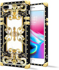 Compatible with iPhone 8 7 SE Case, Gold Grain Flowers Luxury Golden Decoration for Girl Women Soft TPU Shockproof Protective Hard PC Back for iPhone 8 7 SE
