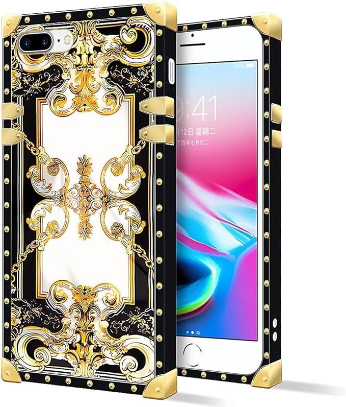 Compatible with iPhone 8 7 SE Case, Gold Grain Flowers Luxury Golden Decoration for Girl Women Soft TPU Shockproof Protective Hard PC Back for iPhone 8 7 SE