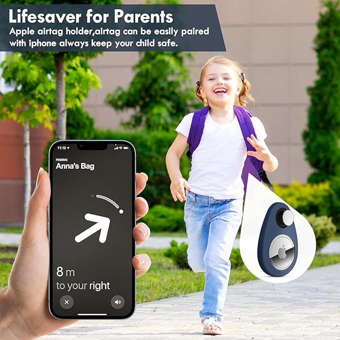 Airtag Holder for Kids Baby Toddler Hidden 2 Pack GPS Tracker Case, Anti-Removal Airtag Silicone Case with Safety Pins, Suitable for Children, Elderly, Pets, Backpack, Luggage (Blue+Blue)