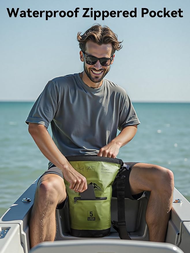 HEETA Waterproof Dry Bag with Front Zippered Pocket for Women Men, 5L/10L/20L/30L/40L Roll Top Lightweight Dry Storage Bag Backpack for Travel, Kayaking, Boating, Rafting, Camping, Hiking & Beach