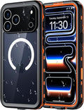 Red2Fire for iPhone 17 Pro Case Waterproof, [Built-in Screen Protector & Camera Protector][Compatible with MagSafe][Full Body Shockproof][IP68 Waterproof][Dustproof] Phone Case 6.3" Orange/Clear