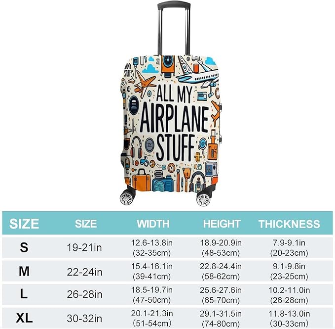 Airplane Travel Accessories Collection Stretch Luggage Cover, Washable Suitcase Protector Fits 22-24in Cases, Secure Fit for Carry On Checked Bags, Travel Essentials