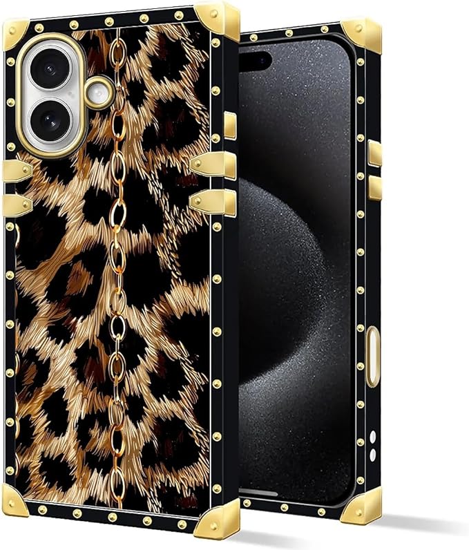 for iPhone 17 Case Luxury Golden Decoration for Girl Women Soft TPU Shockproof Protective Hard PC Back for iPhone 17 Crazy Pattern Seamless Gold Chain Leopard