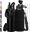 BENZZO Stainless Steel Water Bottle 40oz with Straw & Auto Spout Lids, Paracord Handle, Protective Boot, Insulated Water Bottle Carrier Bag, Keep Cold-48H & Hot-24H Metal Flask Canteen Bottle
