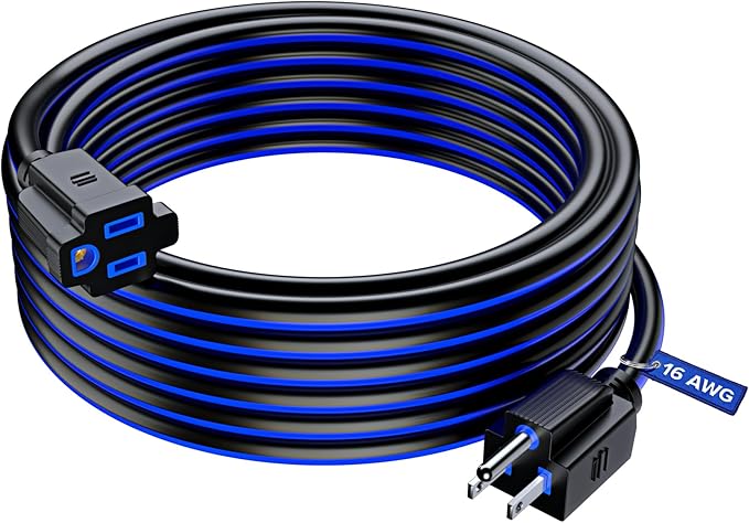 Maximm 30 Ft Black and Blue Extension Cord, Heavy Duty 3-Prong Outdoor Power Cable, ETL Listed for Contractors