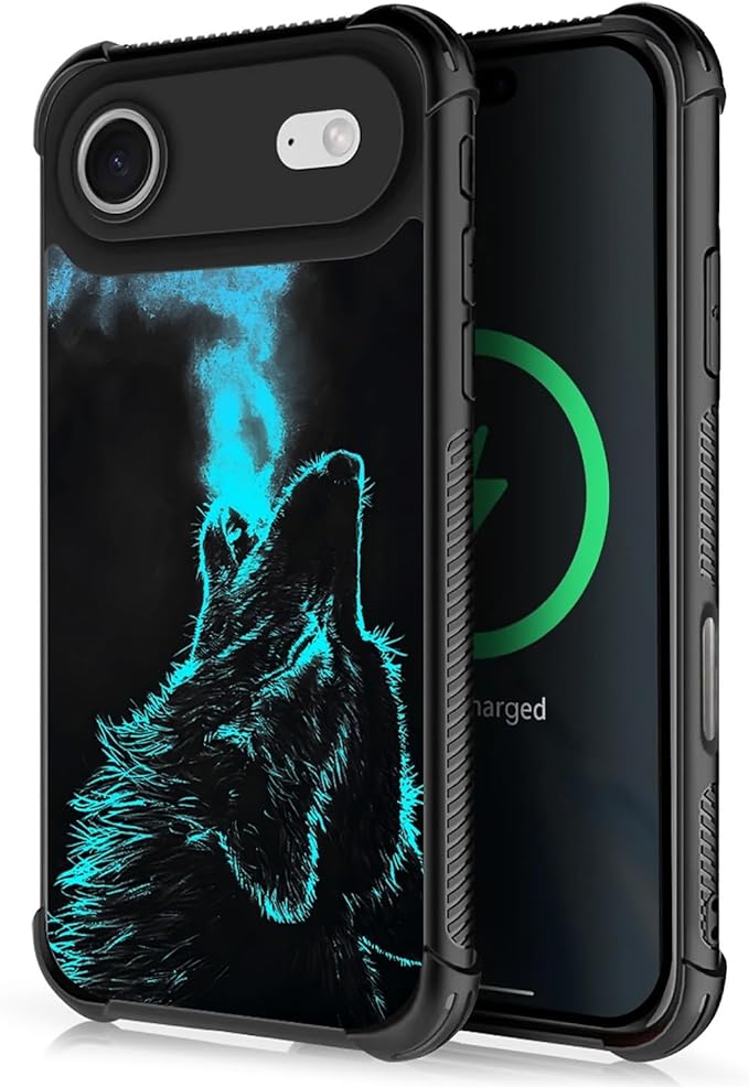 for iPhone 17 Air Case,for MagSafe Graphic Design for Girl Boy Soft Silicone Hard Acrylic Shock Protection Designed for iPhone 17 Air Blue Breathing Wolf Pattern