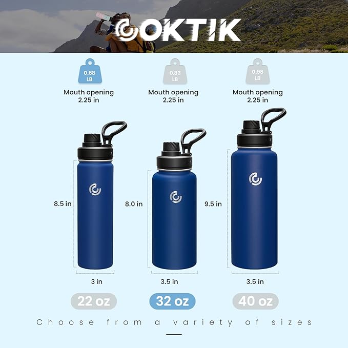 Sports Water Bottle 32oz, Insulated Water Bottle with Handle,Stainless Steel,Simple Modern,Suitable for Travel, School, Boy, Girl(Cobalt)