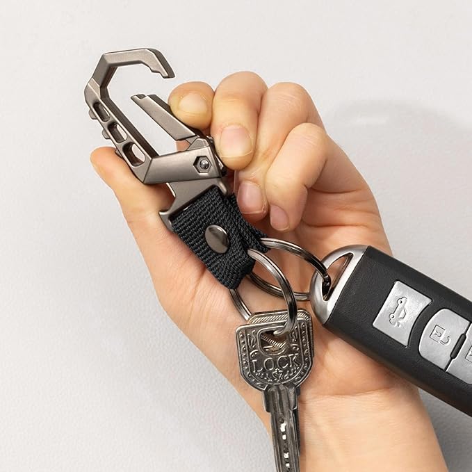 Heavy duty key chain,bottle opener function car keychains,versatile metal snap hook carabiner clip and 2 key rings
