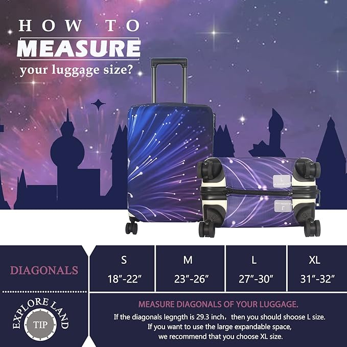 Explore Land Travel Luggage Cover Suitcase Protector Fits 18-22 Inch Case (Fireworks, S)
