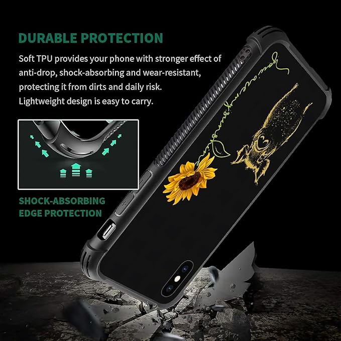 for iPhone X/Xs Case, Pig Sunflower Yellow Sunshine Pattern Made of Soft Silicone Hard Acrylic Shock Protection for iPhone X/Xs