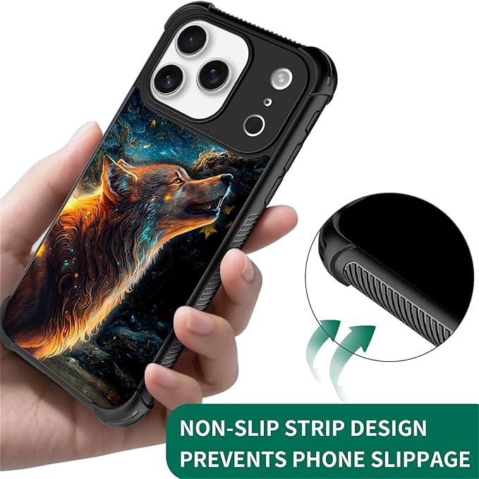 for iPhone 17 Pro Case,for MagSafe Graphic Design for Girl Boy Soft Silicone Hard Acrylic Shock Protection Designed for iPhone 17 Pro Star Cave Hungry Wolf Pattern