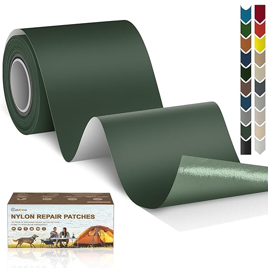 Cahomo 3x79 Inch Nylon Repair Patch Nylon Repair Tape Self Adhesive Fabric Tapes Outdoor Camping Gear Fabric kit for Tent, Umbrella, Down Jackets, Sleeping Bag, Knapsack （Army Green）