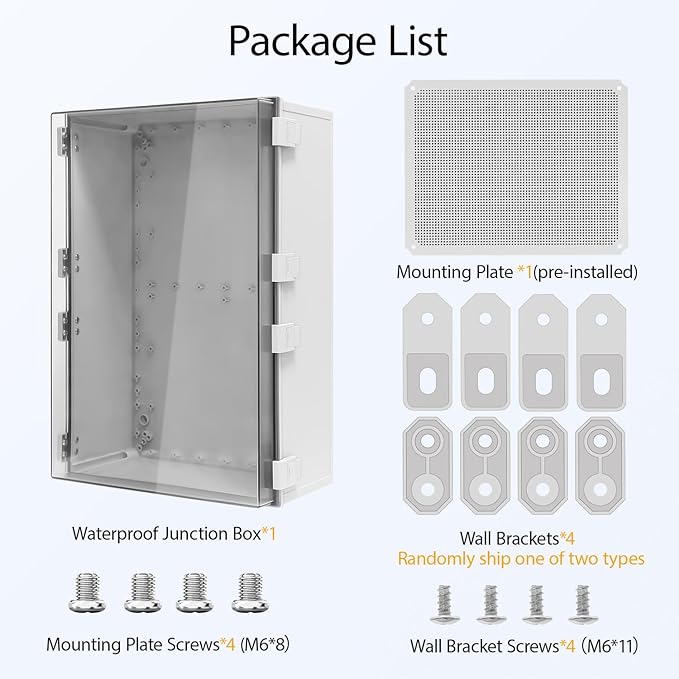 Electrical Box, IP65 Waterproof Dustproof ABS Plastic Enclosure, Outdoor and Indoor Project Box Hinged Clear Cover with Mounting Plate Wall Brackets,Outer Dimension 23.6"x 15.7" x 8.7", Grey