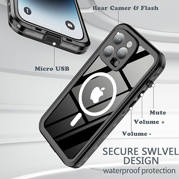 for iPhone 14 Pro Case Waterproof, [Shockproof] [Dustproof] [IP68 Waterproof] Full-Body Hard Case Built-in [Lens Screen Protection] for Diving Case (Black, for iPhone 14 Pro 6.1in)